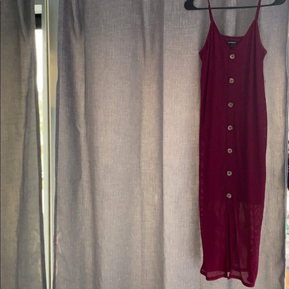 Midi wine color strapless dress